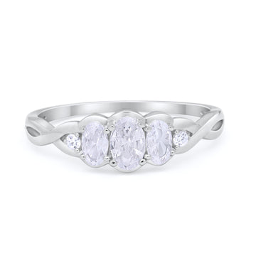 Three Stone Infinity Shank Oval Wedding Ring Simulated CZ 925 Sterling Silver